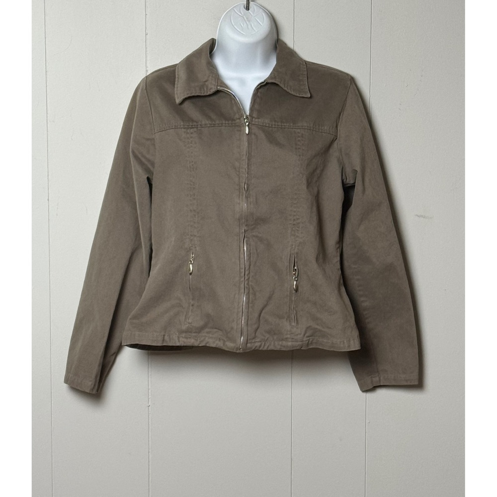 At Last & Co Women's Brown 100% Cotton Full Zip Collared Jacket Size M